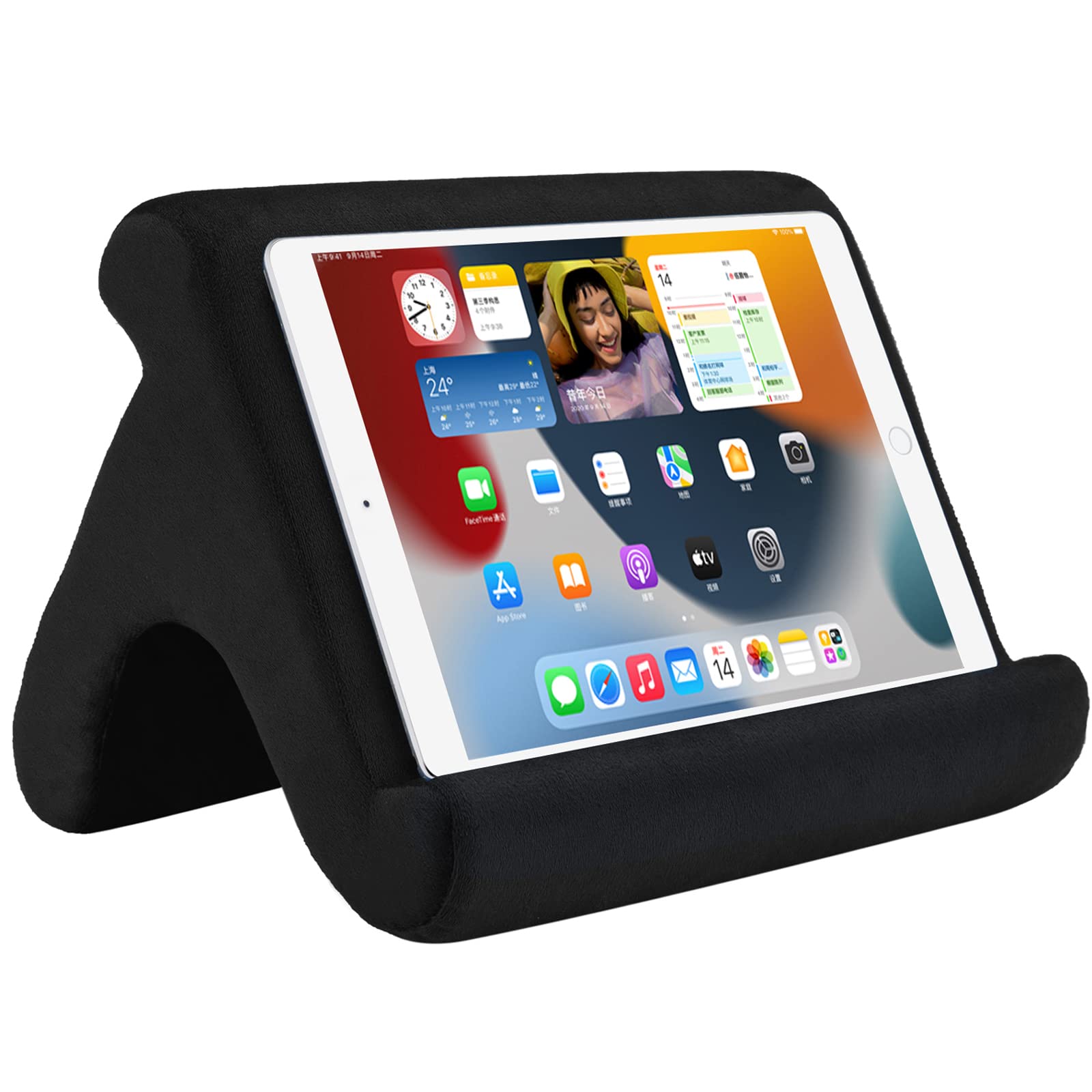 Photo 1 of SAMHOUSING Tablet Pillow Stand - 3 Viewing Angles, Compatible with Tablets, Phones & iPad Pro 9.7, 10.5, 12.9 Air Mini 4, Kindle, E-Reader & Books (Black)