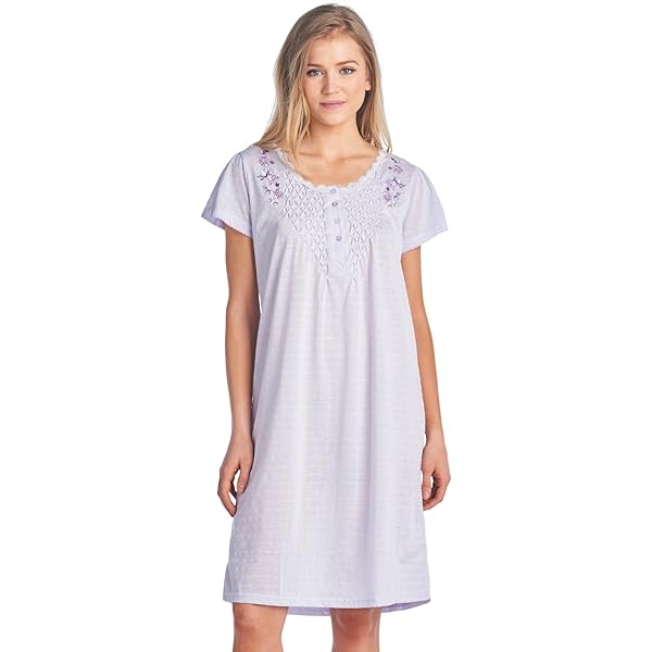 Casual Nights Women's Short Sleeve Eyelet Embroidered House Dress - Blue