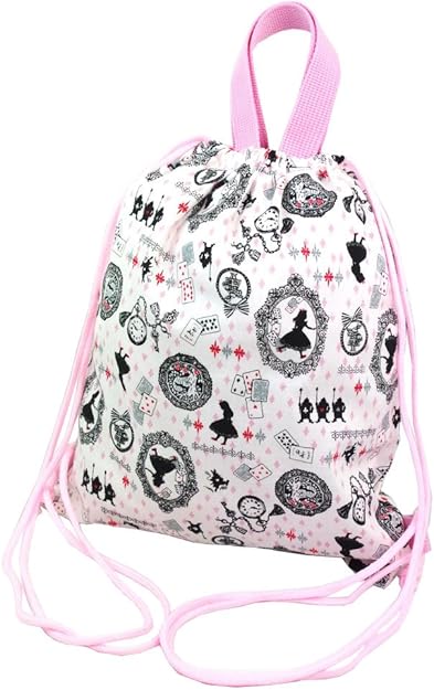 Amazon パルフィーユ ハンドメイド 持ち手付き ナップザック アリス 総柄 ピンク 女の子 かわいい 手作り 巾着 リュック 通園 通学 入園 入学 リュックサック