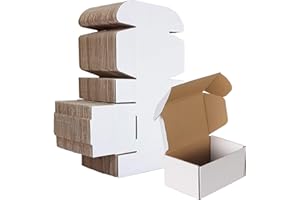 HORLIMER 6x4x3 inches Shipping Boxes Set of 50, White Corrugated Cardboard Box Literature Mailer