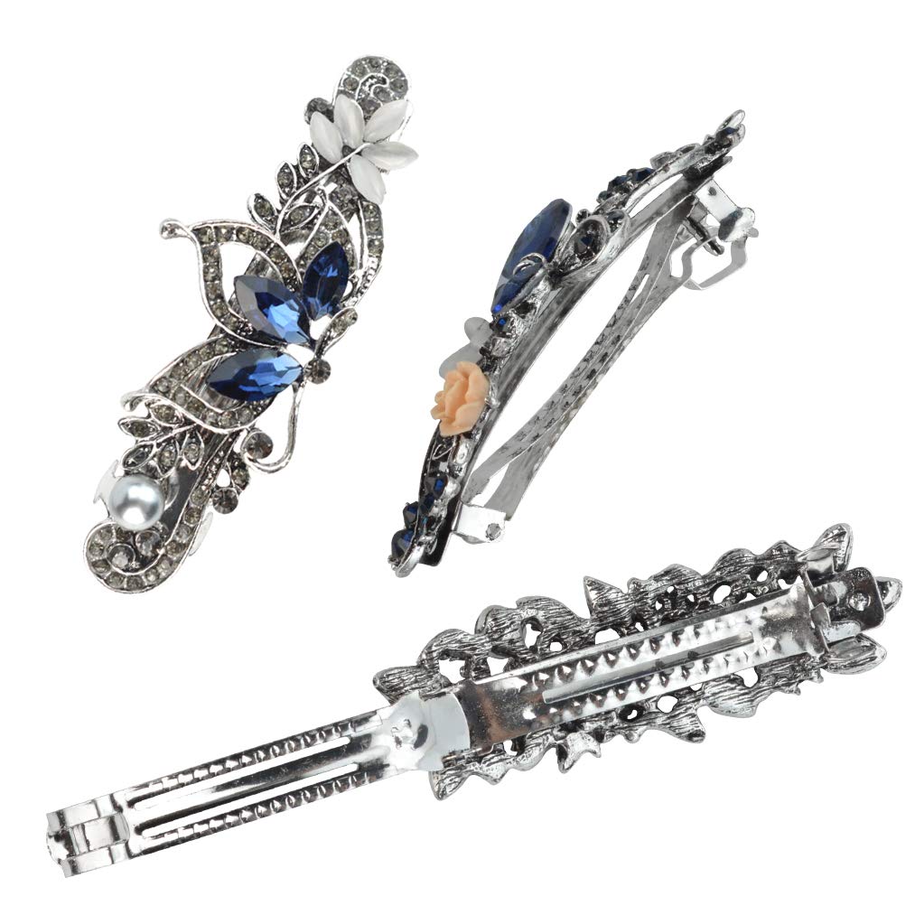 mifengda 5 Pieces Crystal Rhinestones Hair Barrettes Fashion Girls Small Crystal Hairpins Flower Butterfly French Clip Vintage Hair Clips Bridal Wedding Hairpins Jewelry Accessory for Women or Girls