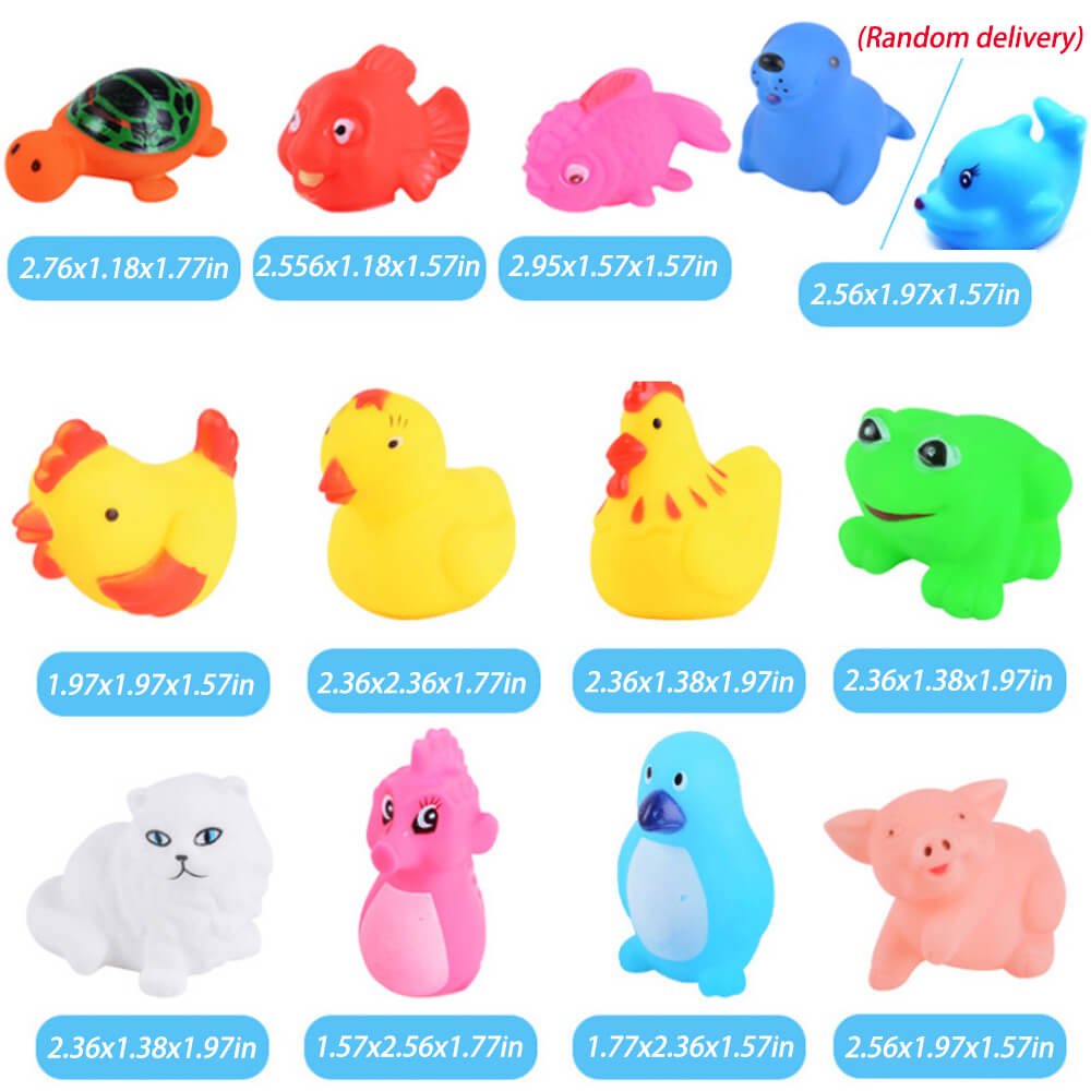 ixaer Rubber Animals, Cute Animal Toys, Colored Soft Rubber, Squeeze Sound Children Wash Shower Bath Toys, For Kids. (12pcs)