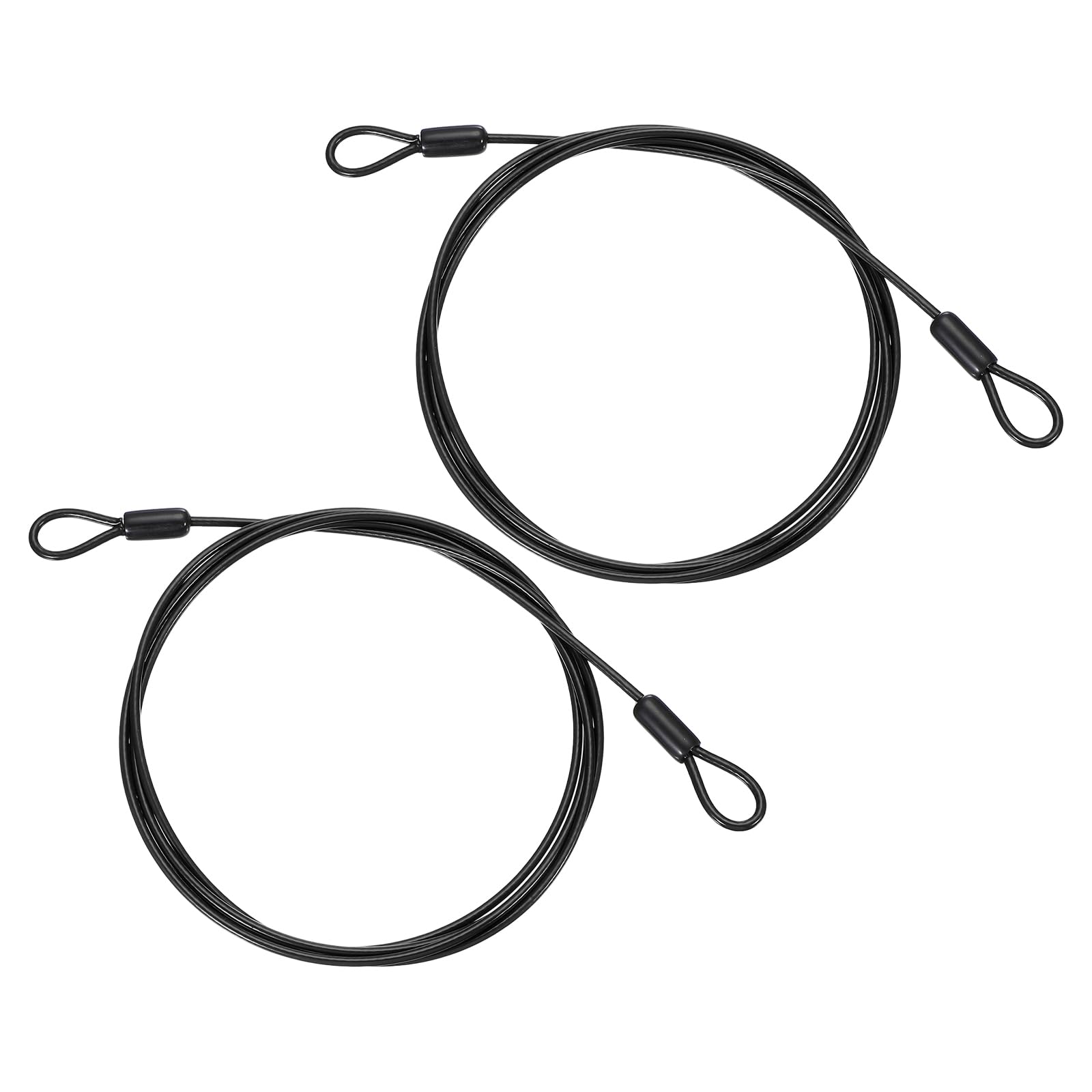 PATIKIL 1/8" Dia Vinyl Coated Stainless Steel Cable with Loops, 2 Pcs 6.6ft (79") Flexible Wire Rope Security Chain Lanyard Lock for Outdoor Stage Lighting Luggage Lock, Black