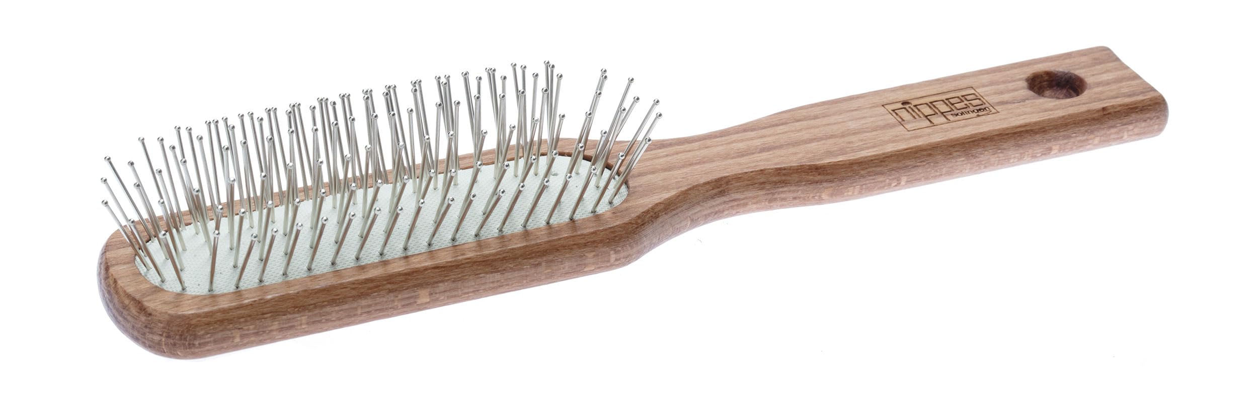 nippes Solingen Pneumatic Hair Brush 7 Rows | Ball Head Steel Pins | Blood Circulation of the Scalp | Beech Wood Handle | Creates Natural Fullness and Volume in the Hair | Oblong, Narrow