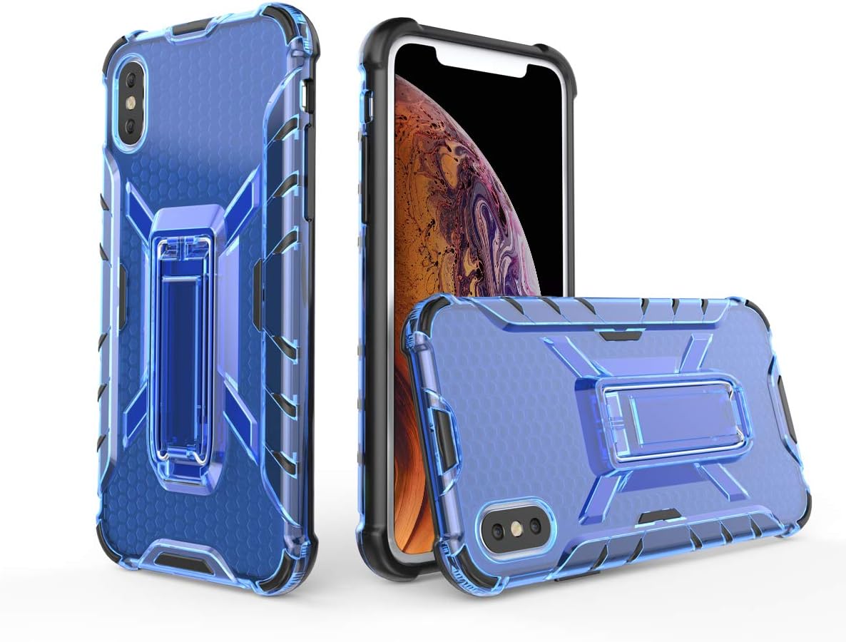 Molzar Kickstand Series iPhone Xs//X Case, Vertical and Horizontal Stand, Hard PC Back and Flexible TPU Frame with Bumper Corner, Drop Protection, Compatible with iPhone Xs/X, Translucent Blue/Black