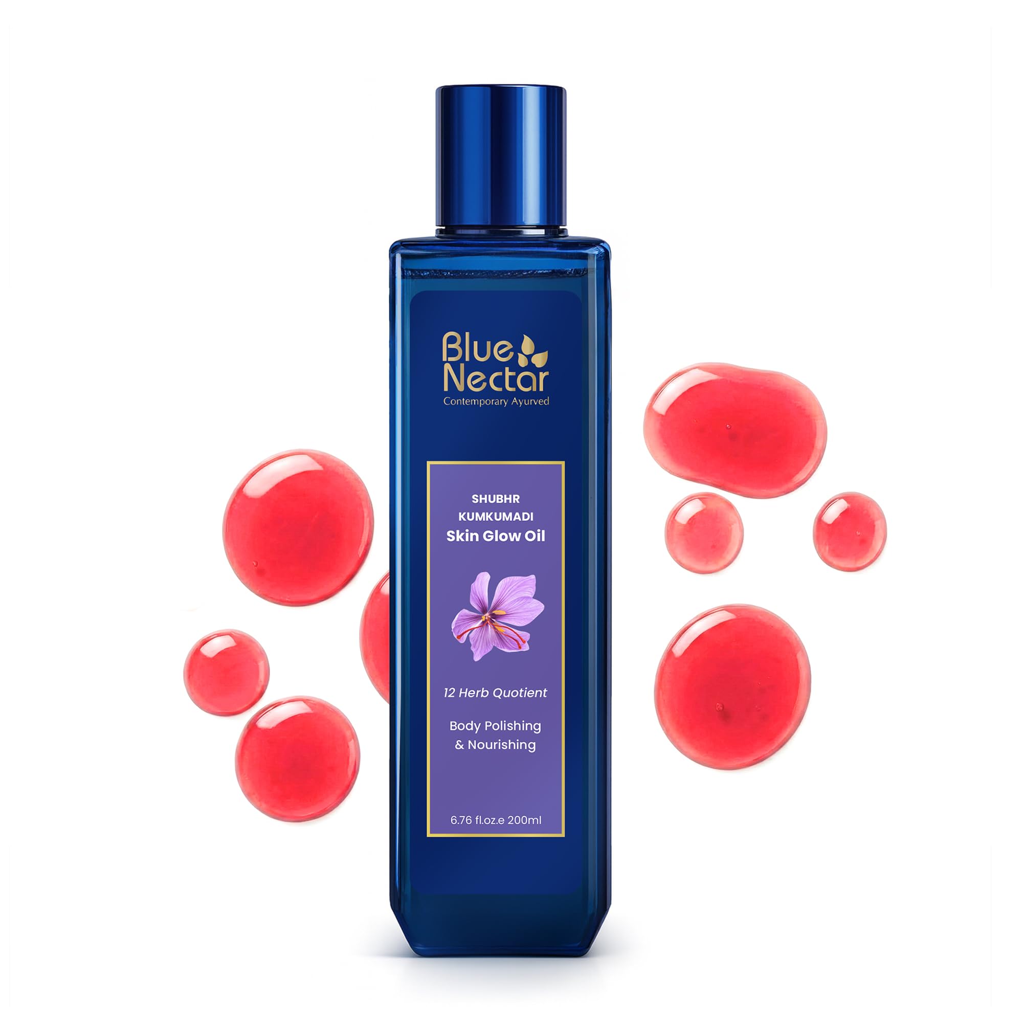 Blue Nectar Ayurveda Kumkumadi Oil for Skin Glow with Almond Oil for Skin Moisturizer | Natural Ayurvedic Face Oil & Body Oil for Dry Skin for Skin Glow (12 Herbs,200ml)