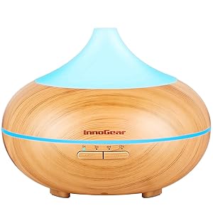 InnoGear 500ml Aromatherapy Essential Oil Diffuser Wood Grain Aroma Diffusers Cool Mist Humidmifier with Timer Adjustable Mist 7 Color Changing Night Lights Waterless Auto Shut-off