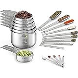 Wildone Measuring Cups & Spoons Set of 21 - Includes 7 Stainless Steel Nesting Cups, 8 Measuring Spoons, 1 Leveler & 5 Mini M