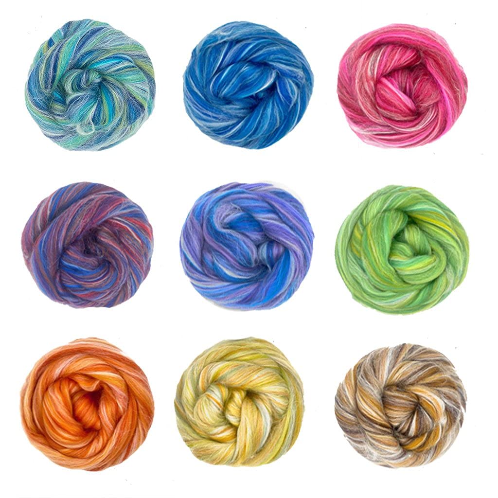 Revolution Fibers – Constellation Range Roving 12 Color Pack (300 Grams / 10.5 Oz) | Tonal Blend of 70% Dyed Merino and 30% Tussah Silk Combed Top | Fiber for Felting, Spinning