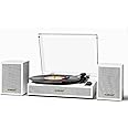 Vinyl Record Player with External Speakers, 3 Speed Vintage Belt Drive Turntable Record Player with Stereo Speakers RCA Audio Out and Aux-in, White Wood