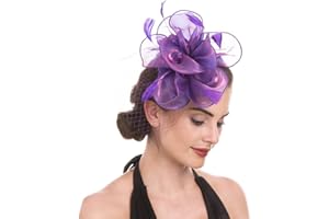 SAFERIN Women's Fascinators Feathers Tea Party Hat Veil Headband with Hair Clip for Cocktail Church