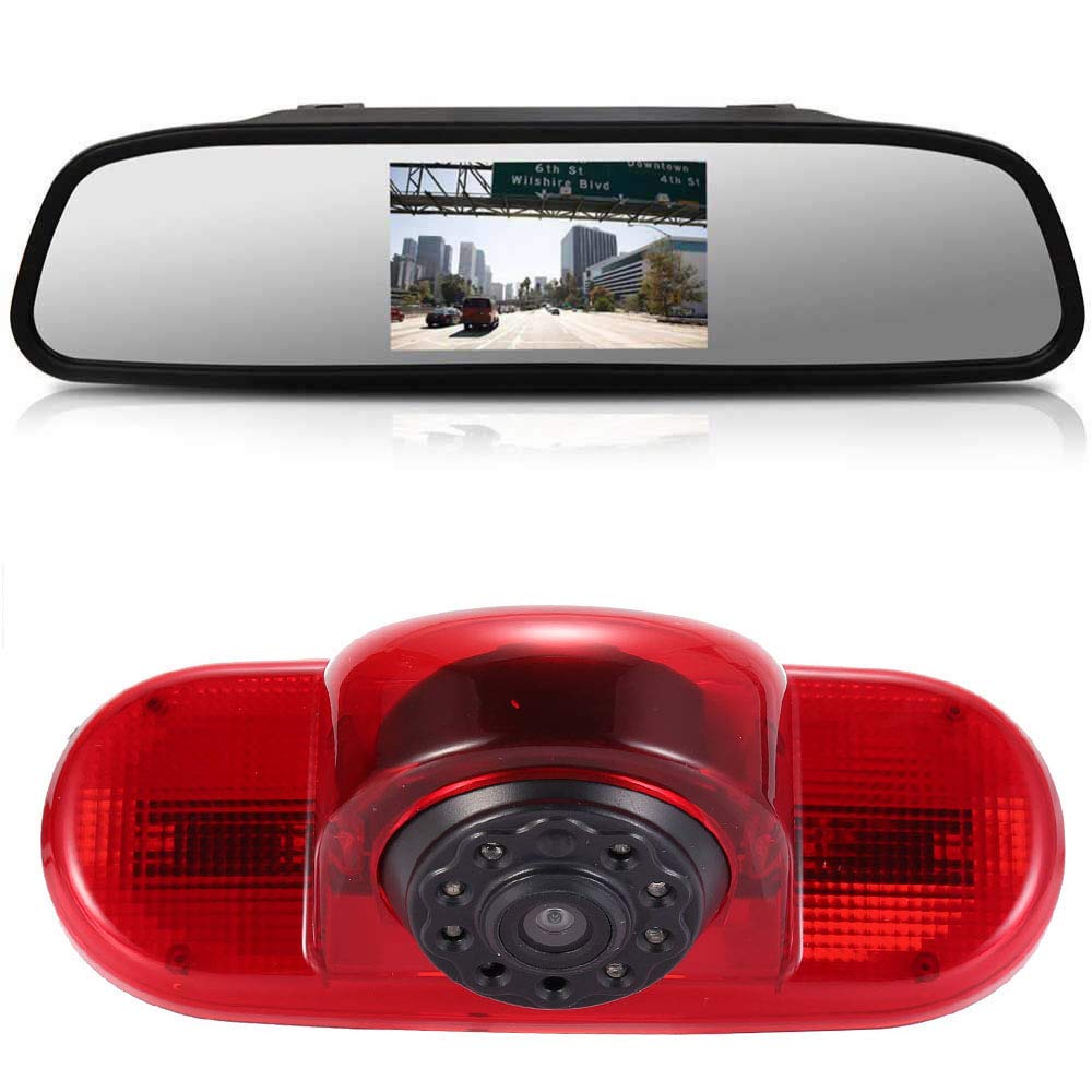〔12mm Lens CMOS Camera + 4.3'' Rearview Mirror〕Car HD waterproof 3rd Brake Light Reverse Camera Kit for Opel Vivaro surf concept/life/Combo/Vauxhall/Renault Trafic/Fiat Talento/Primastar van