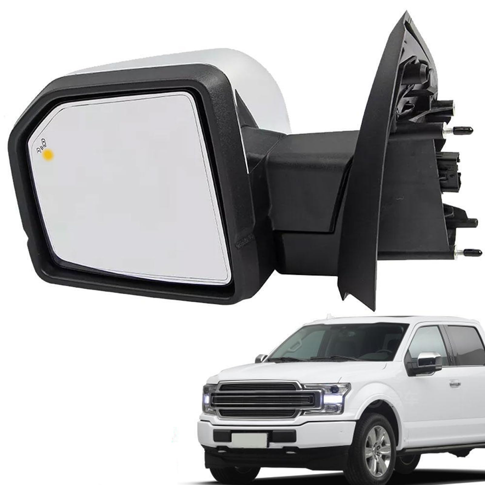 Photo 1 of 18 Pins Left Chrome Side Mirror Assembly Compatible With Ford F-150 F150 2015-2020 Power Folding W/Blind Spot Memory Driver Side Replacement For FO1320529