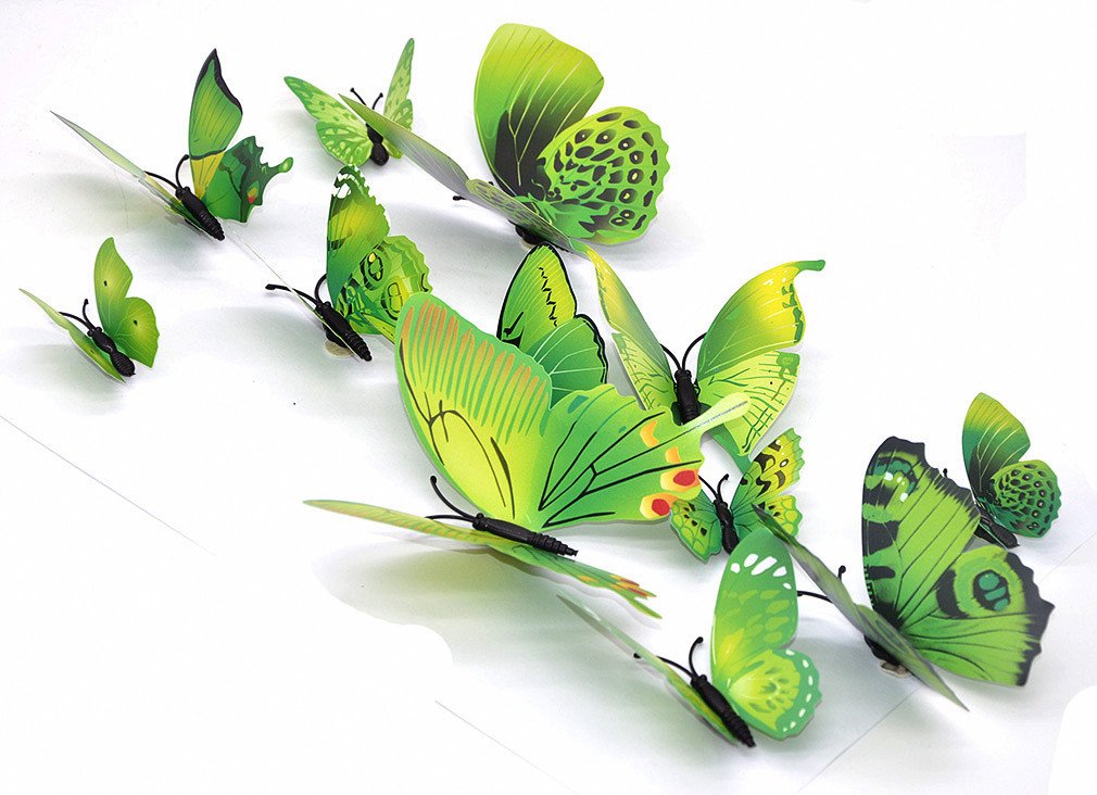 24pcs 3D Wall Stickers Butterfly Removable Decal for Home and Room Decoration Green