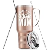 Onebttl Softball Mom Gifts, Gifts for Softball Player Mom 40oz Skinny Stainless Steel Cup with Lid and Straw, Rose Gold