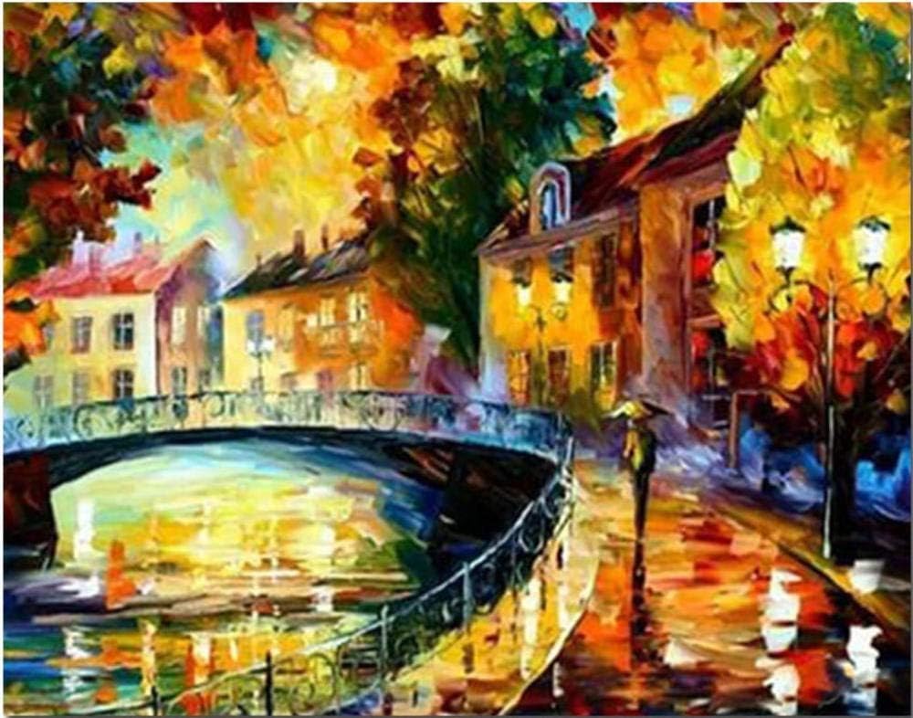 ZHAOSHOP DIY Painting Paint by Numbers for Adults Children DIY Oil Painting Kits Street City Digital Painting On Canvas Decorations Gifts 40X50 cm Frameless Oil Painting Set by Numbers