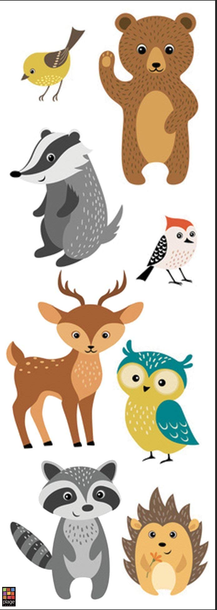 PLAGE Decorative Wall Sticker Forest Animals – Children 24 x 68 cm, Vinyl, Colourful, 68 x 0.1 x 24 cm