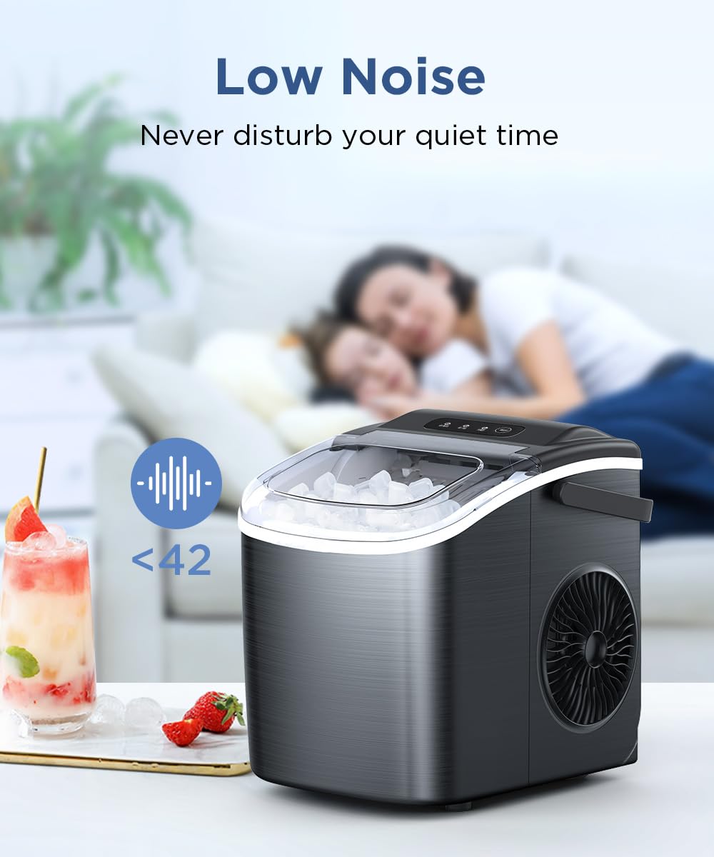 COWSAR Ice Maker Countertop, Stainless Steel Portable Ice Maker Machine with Self-Cleaning, 26.5lbs/24Hrs, 6 Mins/9 Pcs Bullet Ice, Perfectly for Home Use, Gift
