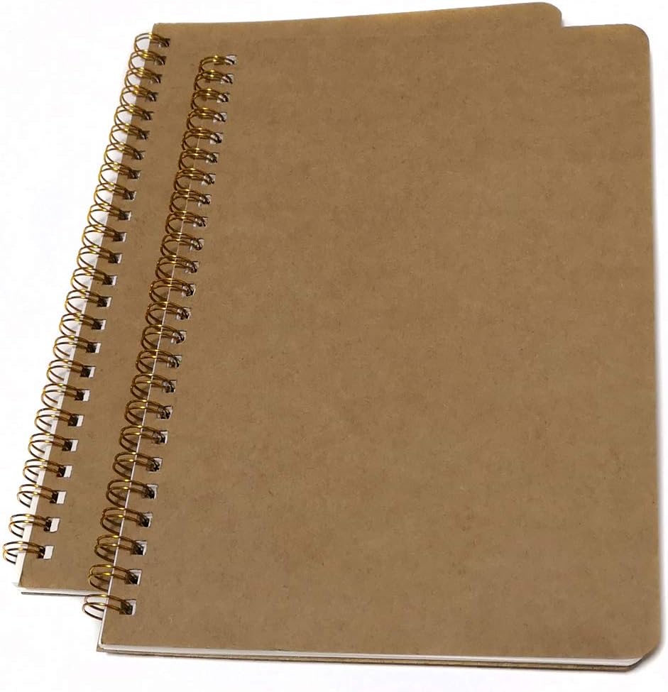 Softcover Spiral Notebook, Wide Ruled Notebook, 2 Notebooks Per Pack, Total 200 Pages, 8.5" x 5.7", Brown