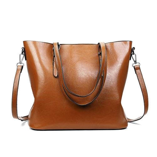 Tomtopp Oil Wax Leather Shoulder Handbags Women Big Capacity Shopping Satchel Totes