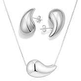 VULETO Teardrop Necklace Earrings Jewelry Set for Women, Dupes Drop Dainty 14k Gold Plated Water Hypoallergenic Pendant Necklace