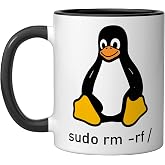 Tux Linux Penguin - Sudo rm -rf/computer science computer Ceramic Mug, Black/White, 11oz