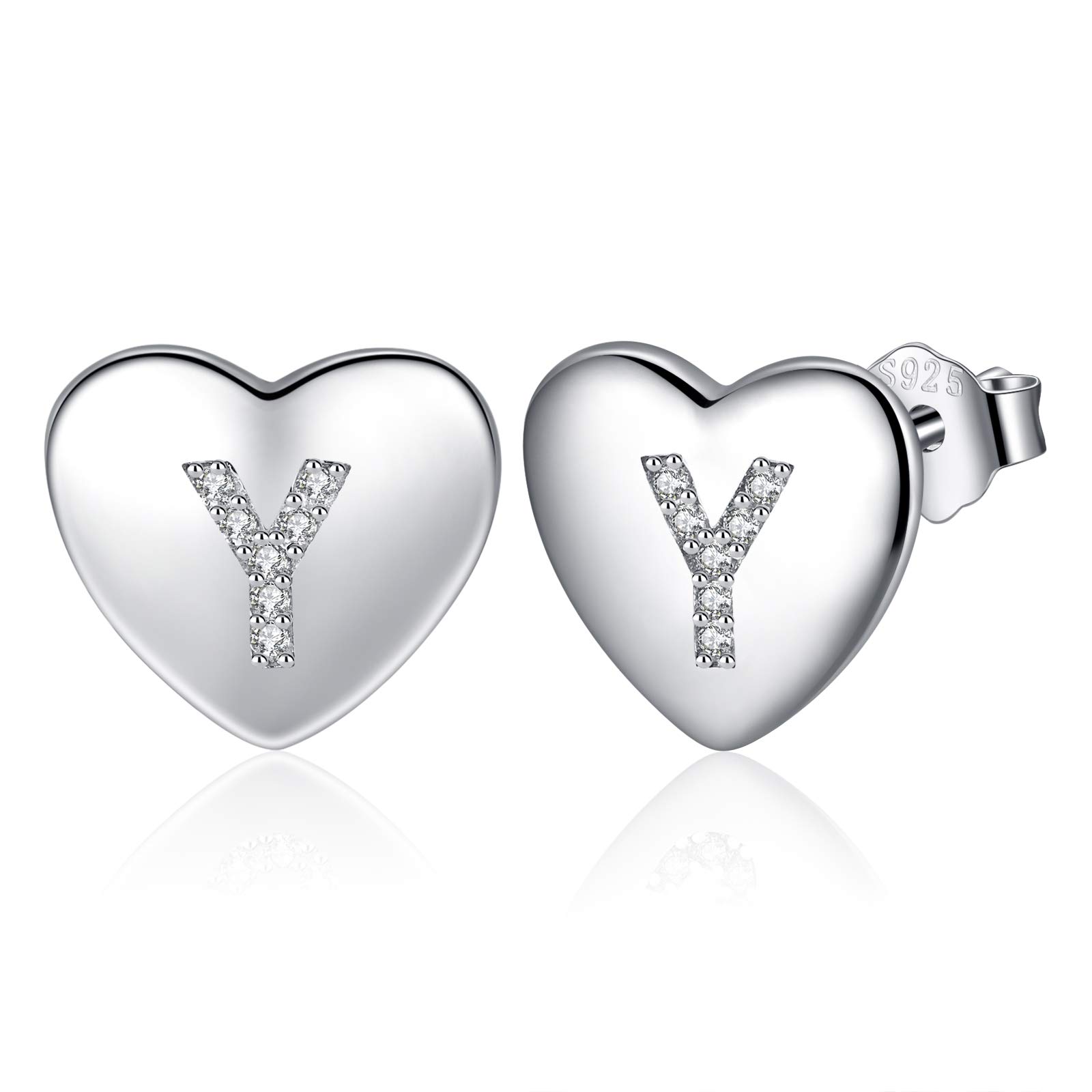 Jrêveinfini Sterling Silver Heart Initial Stud Earrings Women Girls hypoallergenic, Personalized Letter Jewelry Gift for Women and Girls
