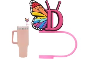 FADACC Silicone Straw Cover for Stanley Cup, Initial Letter Straw Cover, Beautiful Butterfly Style, Compatible with Stanley 40&30 Oz Tumbler (D)
