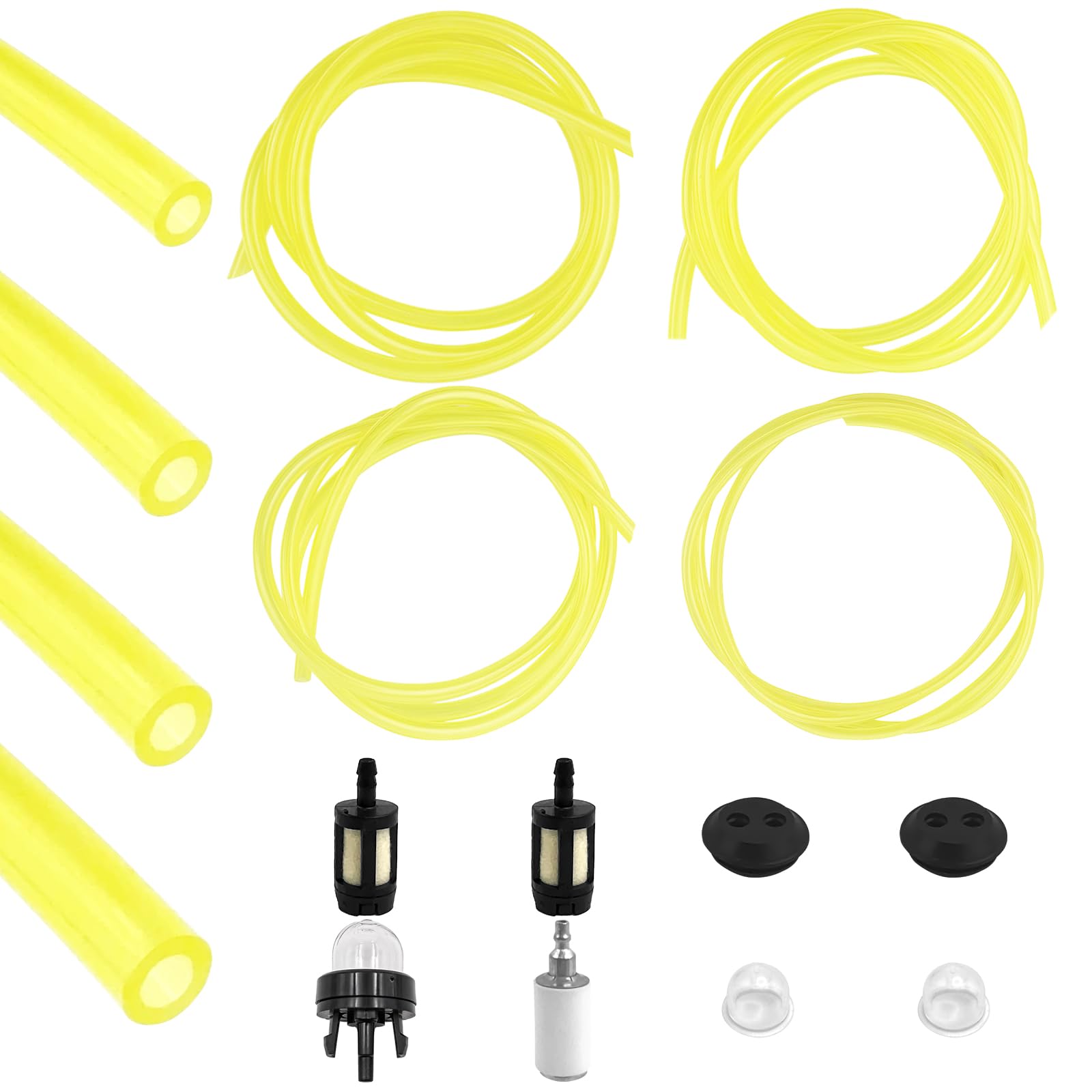 12 pcs Strimmer Fuel Pipe Kit, Universal Fuel Hose Pipe Set 1 m Petrol Strimmer Fuel Pipe, Fuel Line Hoses with Primer Bulb, Primer Pump, Tank Seal Grommet, Fuel Filter, Oil Filter for Lawnmowers
