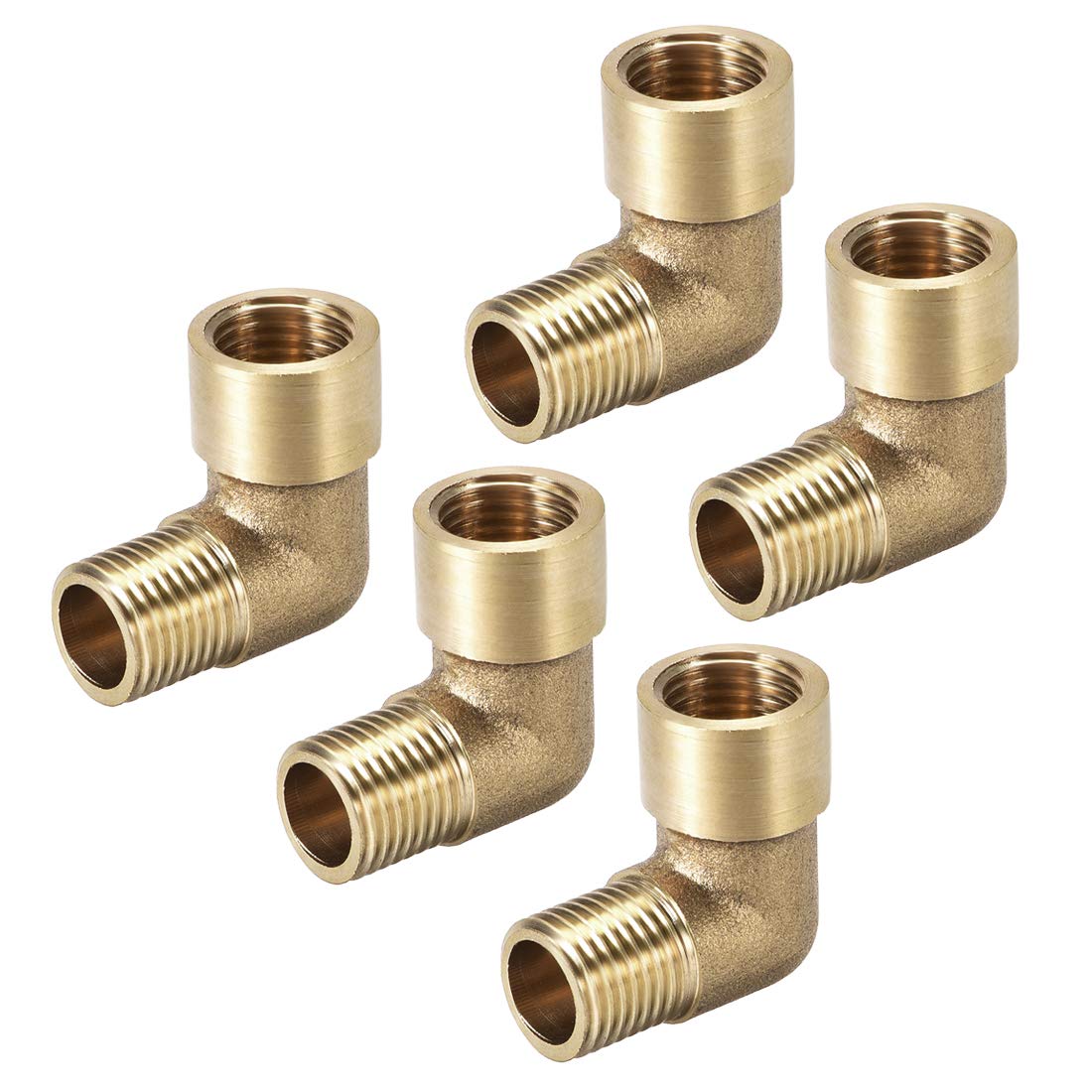 sourcing map Brass Pipe Fitting 90 Degree Elbow 1/4 (BSP) Male X 1/4 (BSP) Female 5pcs