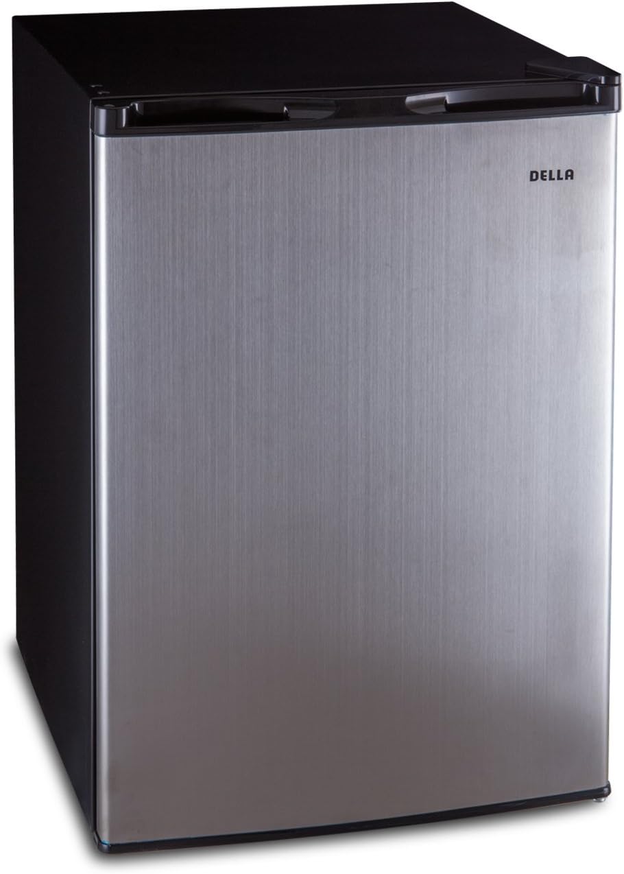 Della Upright Mini Refrigerator Freezer 4.5 Cubic Feet Portable Mini Fridge Single Reversible Door Small Compact RV, Stainless Steel