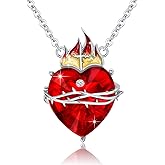 OHAYOO Sacred Heart of Jesus Necklace 925 Sterling Silver Cross Sacred Heart Necklace Inlaid Cubic Zirconia Christian Amulet Christian Gift,Perfect for Prime Shopping