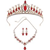 soulshow Red rhinestone wedding earrings necklace sets gold crowns for women