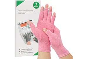 HSGEZUOQI 2-Pair Arthritis Compression Gloves for Alleviate Rheumatoid Osteoarthritis, Carpal Tunnel Raynauds Disease, Fingerless Design Breathable & Moisture, Women and Men(Pink, Medium)
