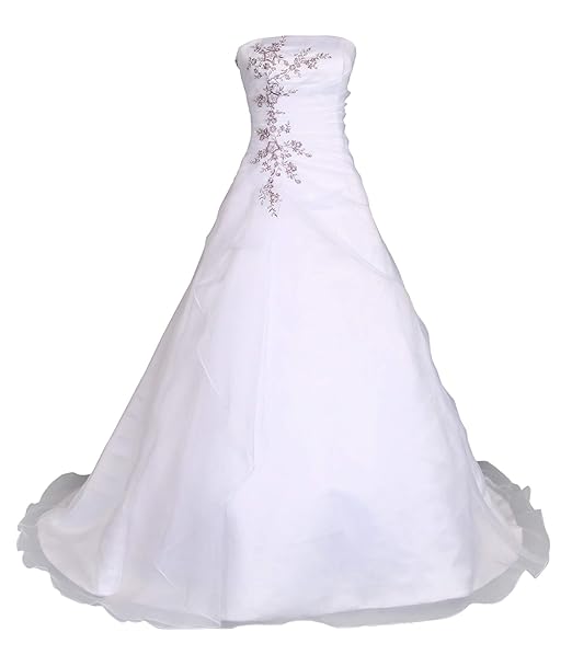 Romantic-Fashion Brautkleid Hochzeitskleid Weiß/Lila Modell W030 A-Linie Satin Stickerei Zweifarbig DE