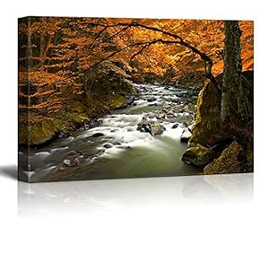 Autumn Scenery Landscape with Yellow Trees and River Wall Decor