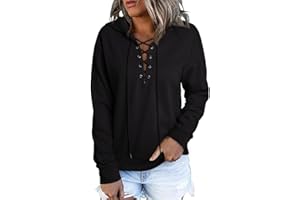 Dokotoo Womens 2024 Fashion Lace Up V Neck Drawstring Hoodies Sweatshirt Pullover Tops