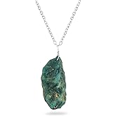CRYSTALINES Natural Raw Gemstones Dainty Pendant, Assorted Rough Stones Necklace, Handmade Boho Hypoallergenic Jewelry for Women, Healing Crystals, Silver Adjustable Chain-16+2inch