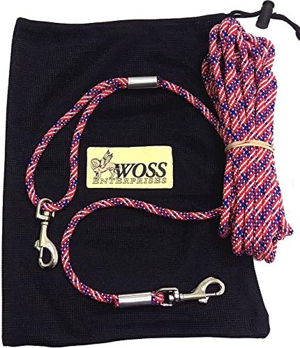 Leashinabag Lightweight 25 Ft. 1/4" Flag Pet Tie-Out with Handle Loop. For Dogs up to 70 Pounds. 100% USA Made.