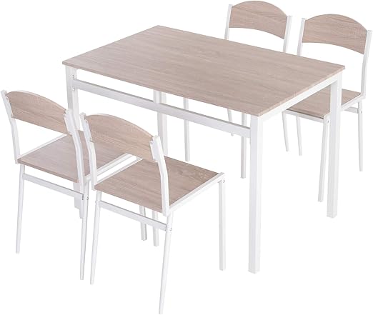 Homcom 5 Teilige Essgruppe Sitzgruppe Esstisch Set Holzmaserung Mdf Metall Grau Weiss Mit 1 Tisch 4 Stuhlen Amazon De Kuche Haushalt