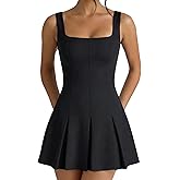 SHESEEWORLD Women's Sleeveless Square Neck Backless Fit and Flare Mini Dress A Line Ruffle Wedding Guest Dresses
