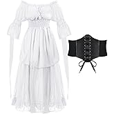 Mepase Medieval Renaissance Dress Women with Lace up Corset Belts Halloween Gothic Witch Dress Victorian Costume