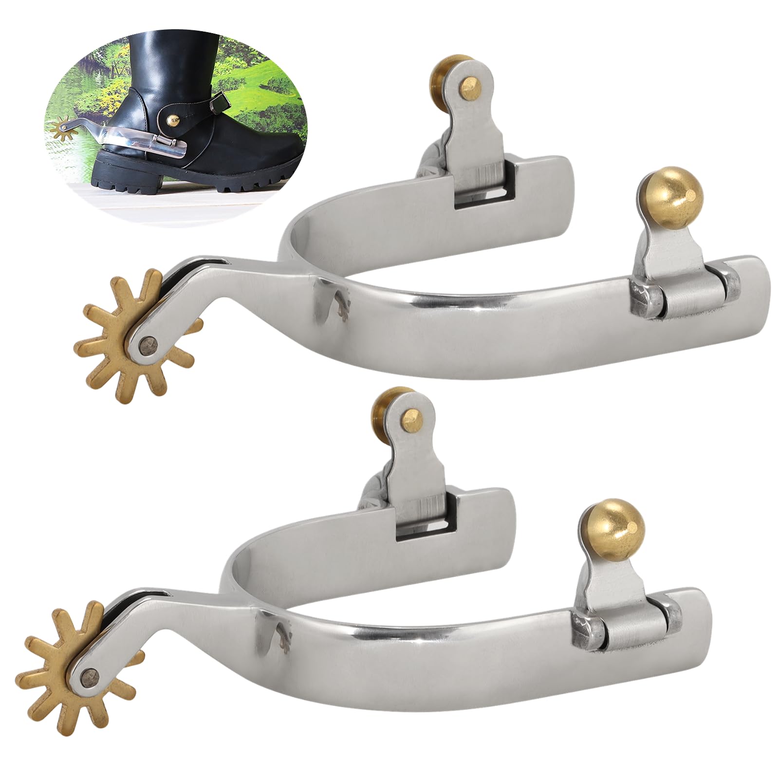 Photo 1 of Anjetan 1 Pair Horse Spurs, Stainless Steel Horse Spurs for Women, Western Cowboy Spurs with Copper Rowel, Horse Boot Spurs, Mens Roping Spurs, Horse Spurs with Gear, Horse Riding Accessories
