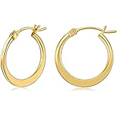 Gacimy Flattened 14K Gold Plated Hoop Earrings for Women, 14K Real Gold Plated Hoops with 925 Sterling Silver Post,Hypoallergenic Lightweight Earring