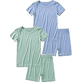 Jimonda Baby Boys Girls Pajama Sets Kid Soft Sleepwear Rayon From Bamboo Sleepwear Short Sleeve 4-Piece Cool Jammies 18M-12Y