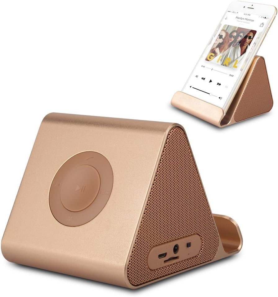 Ultra-Portable Rechargeable Speaker Stand, Bluetooth Speaker with Built-in Mic for Smartphones: iPhone 6 Plus, 6, 5S, 5C, 5, Galaxy S6 Edge, S6, S5, Nokia, Motorola, Nexus - Golden