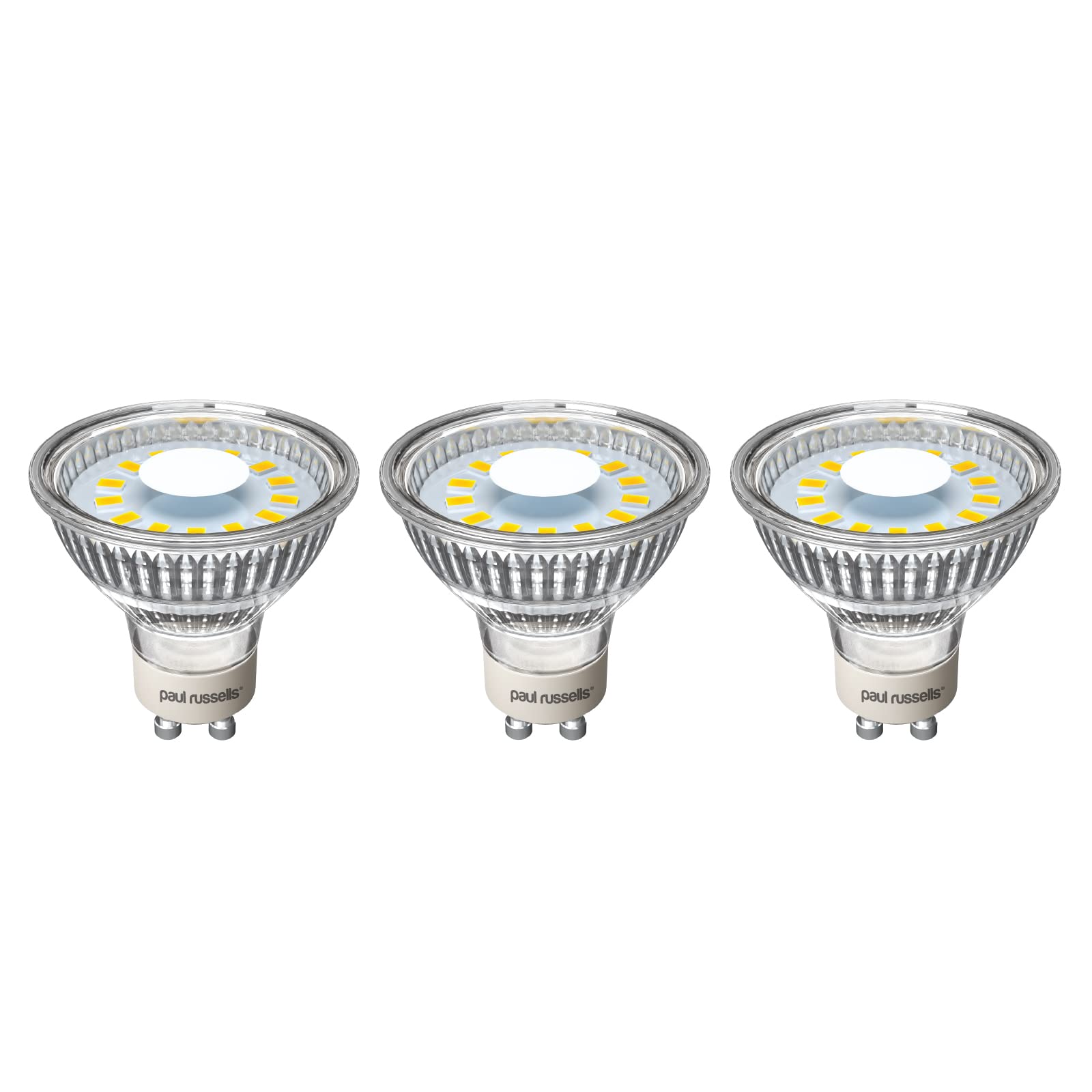 paul russells GU10 LED Bulbs, 4W 450lumens, 35Watt Equivalent GU10 Spotlight Bulbs Replacement, 100° Wide Beam, Bright Warm White 2700K, No Flickering, Energy Saving Non-Dimmable, Pack of 3