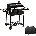 Royal Gourmet CD1824EC 24-Inch Movable Charcoal Grill with Cover, 490 Sq. In. Cooking Area, Outdoor Barbecue Grill with Foldable Side Tables for Outdoor Picnic and Camping Grilling, Black