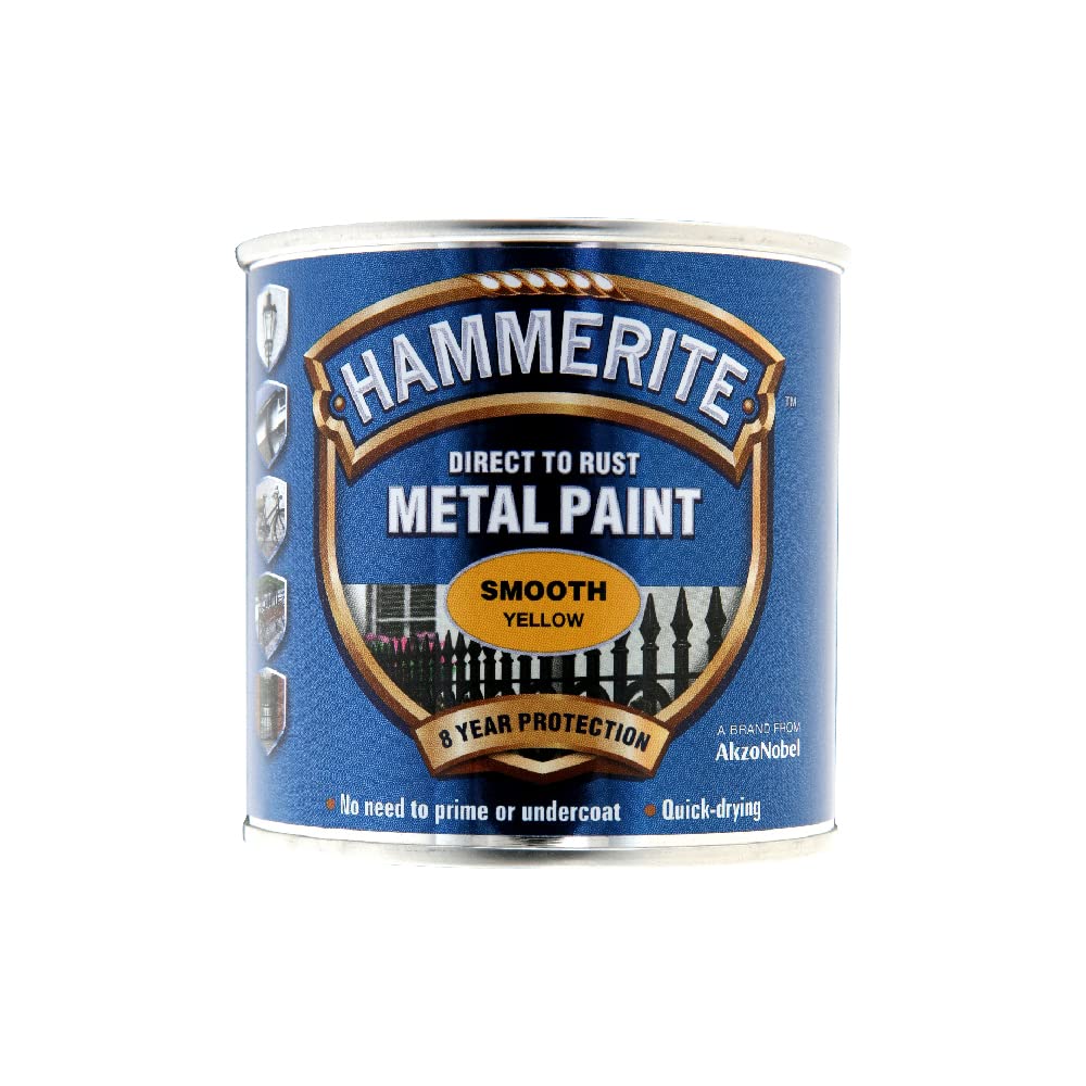 Hammerite 5084874 Direct to Rust Metal Paint - Smooth Yellow Finish 250ML