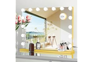 LilyHome 22.8"x 18.1" Vanity Mirror Makeup Mirror with Lights,10X Large Hollywood Lighted Vanity Mirror with 15 Dimmable LED Bulbs,3 Color Modes,Touch Control for Bedroom,Tabletop or Wall-Mounted